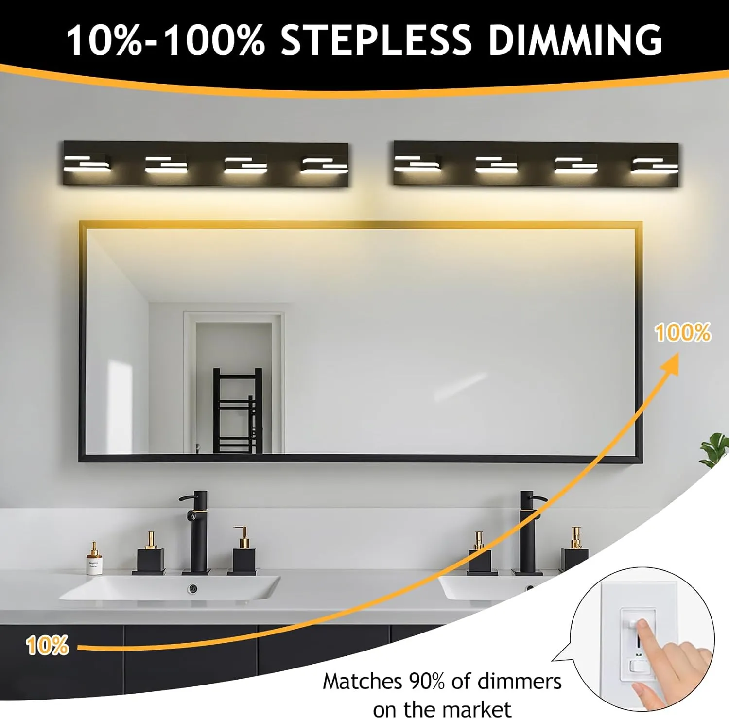 LED Modern Bathroom Vanity Light Fixtures 4-Light 5CCT Dimmable Matte Black Vanity Lights for Bathroom Lighting Fixtures Over Mirror, with 350° Rotatable Acrylic Heads, 28-inch