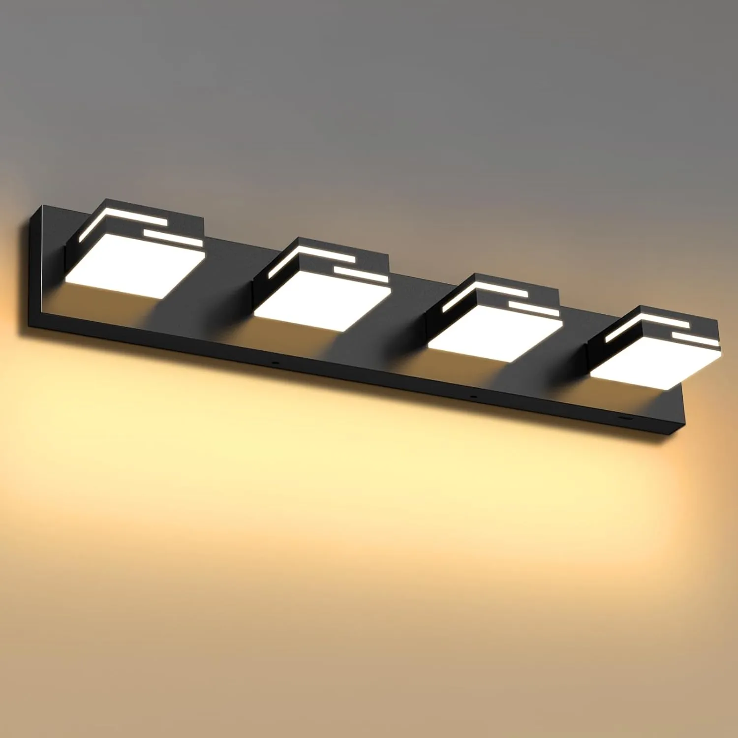 LED Modern Bathroom Vanity Light Fixtures 4-Light 5CCT Dimmable Matte Black Vanity Lights for Bathroom Lighting Fixtures Over Mirror, with 350° Rotatable Acrylic Heads, 28-inch
