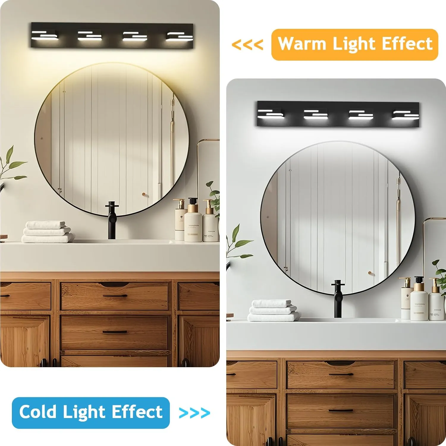 LED Modern Bathroom Vanity Light Fixtures 4-Light 5CCT Dimmable Matte Black Vanity Lights for Bathroom Lighting Fixtures Over Mirror, with 350° Rotatable Acrylic Heads, 28-inch