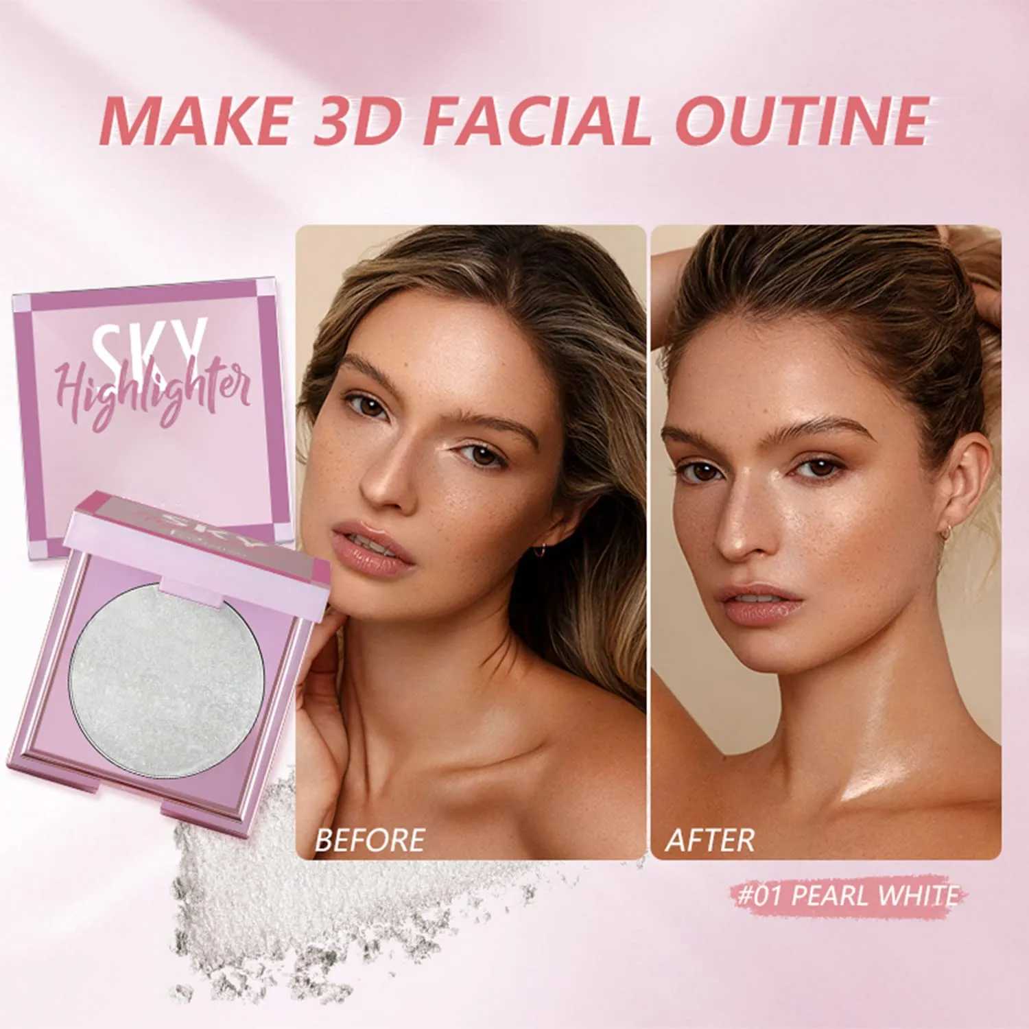 MAEPEOR Face Highlighter Palette 8 Colors Shimmer Glitter Pearl Highlighter Powder Sparkly Diamond Highlighting Palette for Face Cheek (08 Purple)