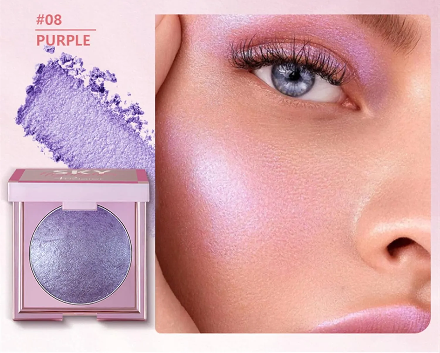MAEPEOR Face Highlighter Palette 8 Colors Shimmer Glitter Pearl Highlighter Powder Sparkly Diamond Highlighting Palette for Face Cheek (08 Purple)