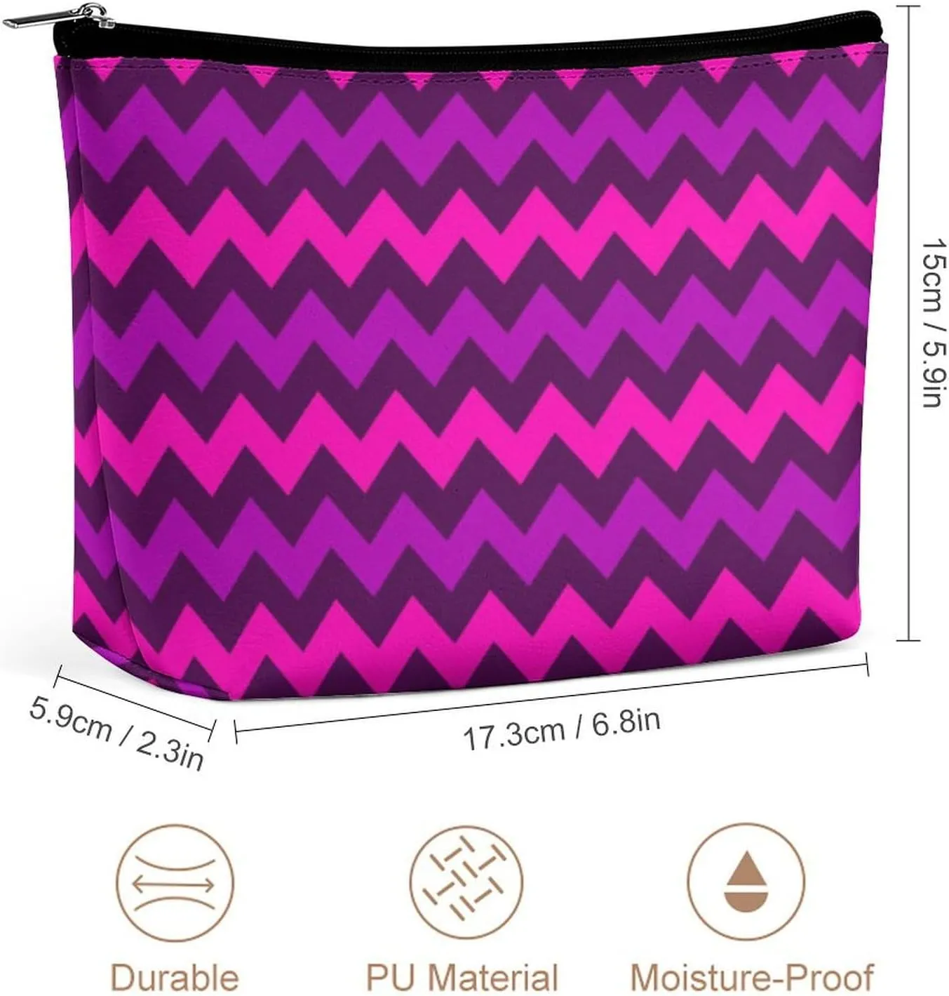 Makeup Bag for Women, Adorable Roomy Zipper Pouch Portable Organizer Cosmetic Bag Travel Storage Accessories (Cute Purple Pink Chevrons)