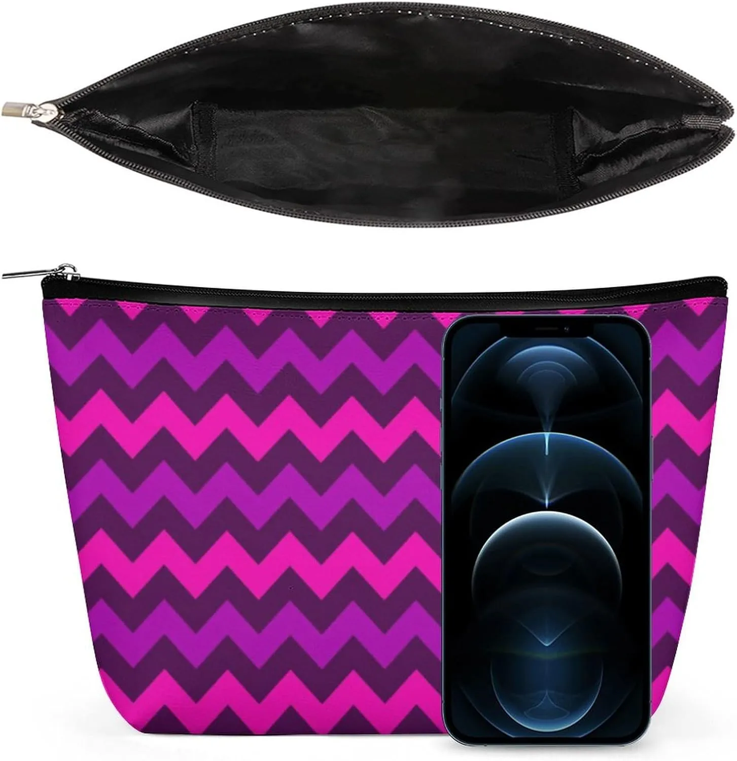 Makeup Bag for Women, Adorable Roomy Zipper Pouch Portable Organizer Cosmetic Bag Travel Storage Accessories (Cute Purple Pink Chevrons)
