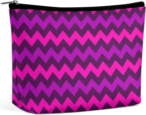 Makeup Bag for Women, Adorable Roomy Zipper Pouch Portable Organizer Cosmetic Bag Travel Storage Accessories (Cute Purple Pink Chevrons)