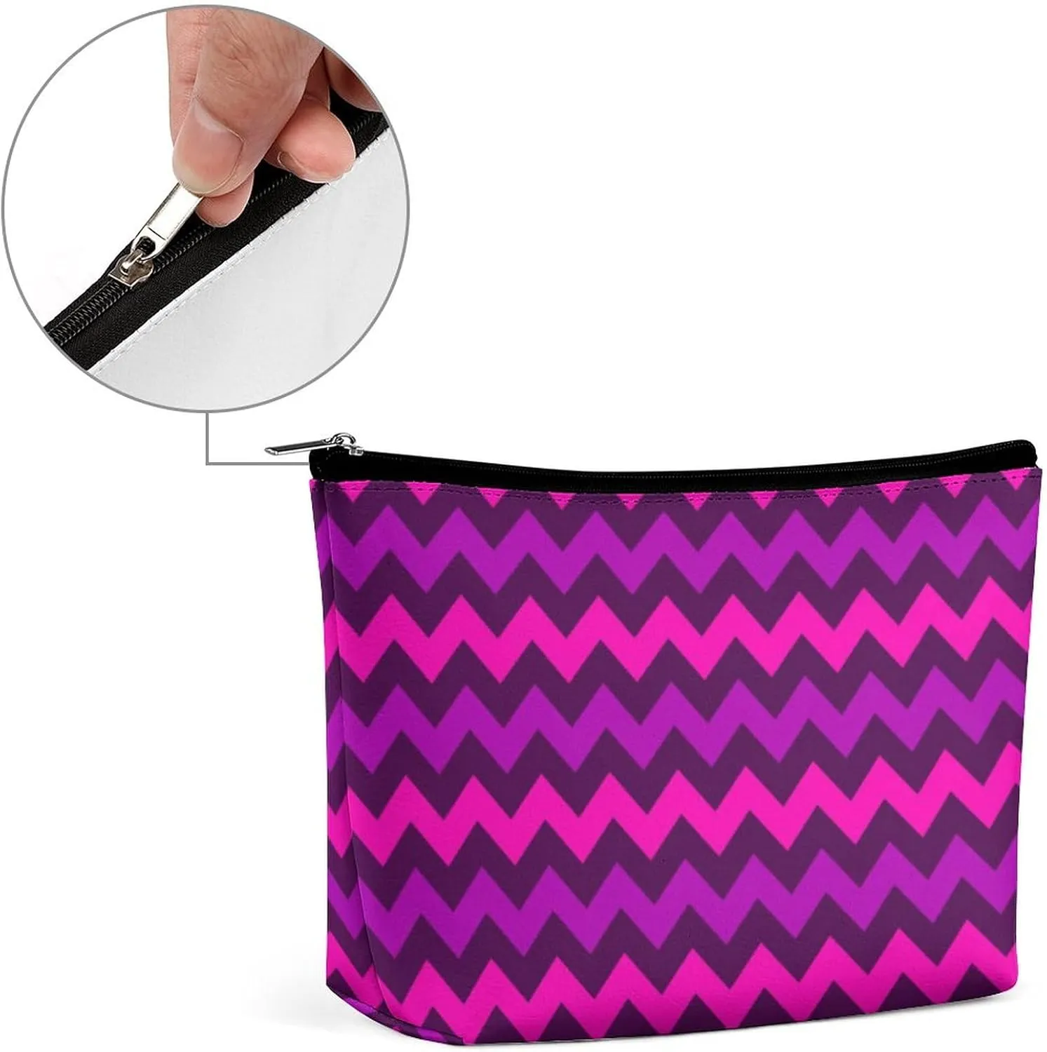 Makeup Bag for Women, Adorable Roomy Zipper Pouch Portable Organizer Cosmetic Bag Travel Storage Accessories (Cute Purple Pink Chevrons)
