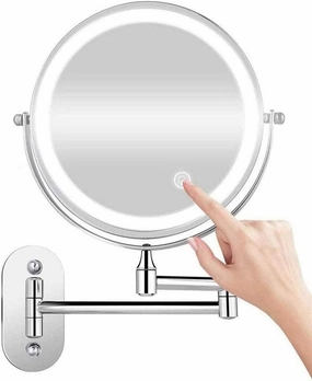 Makeup Mirror 8 inches Wall Mounted Makeup Mirror LED Touch Screen Adjustable Light Double Sided 1X/ 10X Magnifying Vanity Mirror Swivel Extendable Powered by Batteries