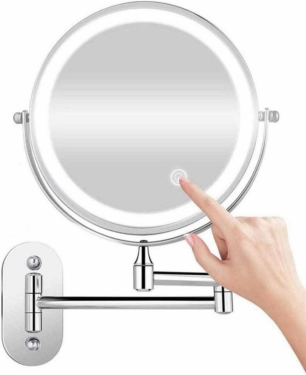 Makeup Mirror 8 inches Wall Mounted Makeup Mirror LED Touch Screen Adjustable Light Double Sided 1X/ 10X Magnifying Vanity Mirror Swivel Extendable Powered by Batteries