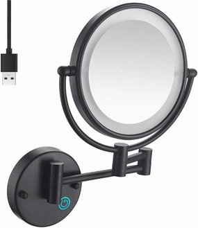 Makeup Mirror 8" Wall Mounted Makeup Mirror with Lights LED 5X Wall Makeup Vanity Mirror Double Sided, Touch Button and Adjustable Light, Shaving Makeup in Bedroom or Bathroom USB RechargeBlack(Black)