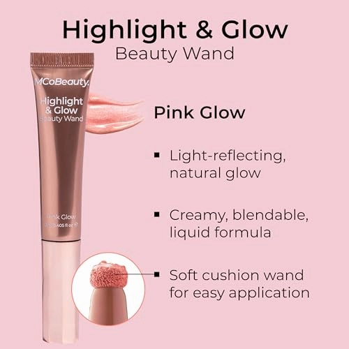 MCoBeauty Highlight & Glow Beauty Wand, Pink Glow, Luminous Highlight for Radiance Skin, Vegan, Cruelty Free Cosmetics