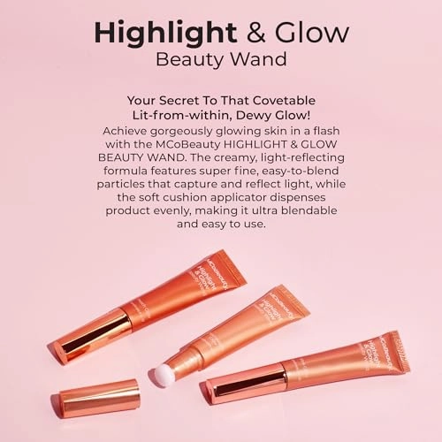 MCoBeauty Highlight & Glow Beauty Wand, Pink Glow, Luminous Highlight for Radiance Skin, Vegan, Cruelty Free Cosmetics