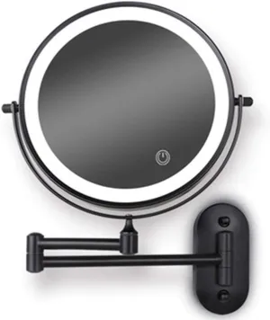 Mirror-MRJ 8 LED Wall Mounted Makeup Mirror 3 Color Mode USB Charge Touch Screen Adjustable Light Matte Black Double Sided 1X10X Magnifying Cosmetic Vanity Mirror Swivel Extendable 1X10X