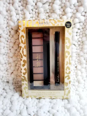 Nicole Miller Eyeshadow Palette and Eyeliner Pen Set, Rosy Nudes Shades, Black, 0.37 Ounce (Pack of 1)