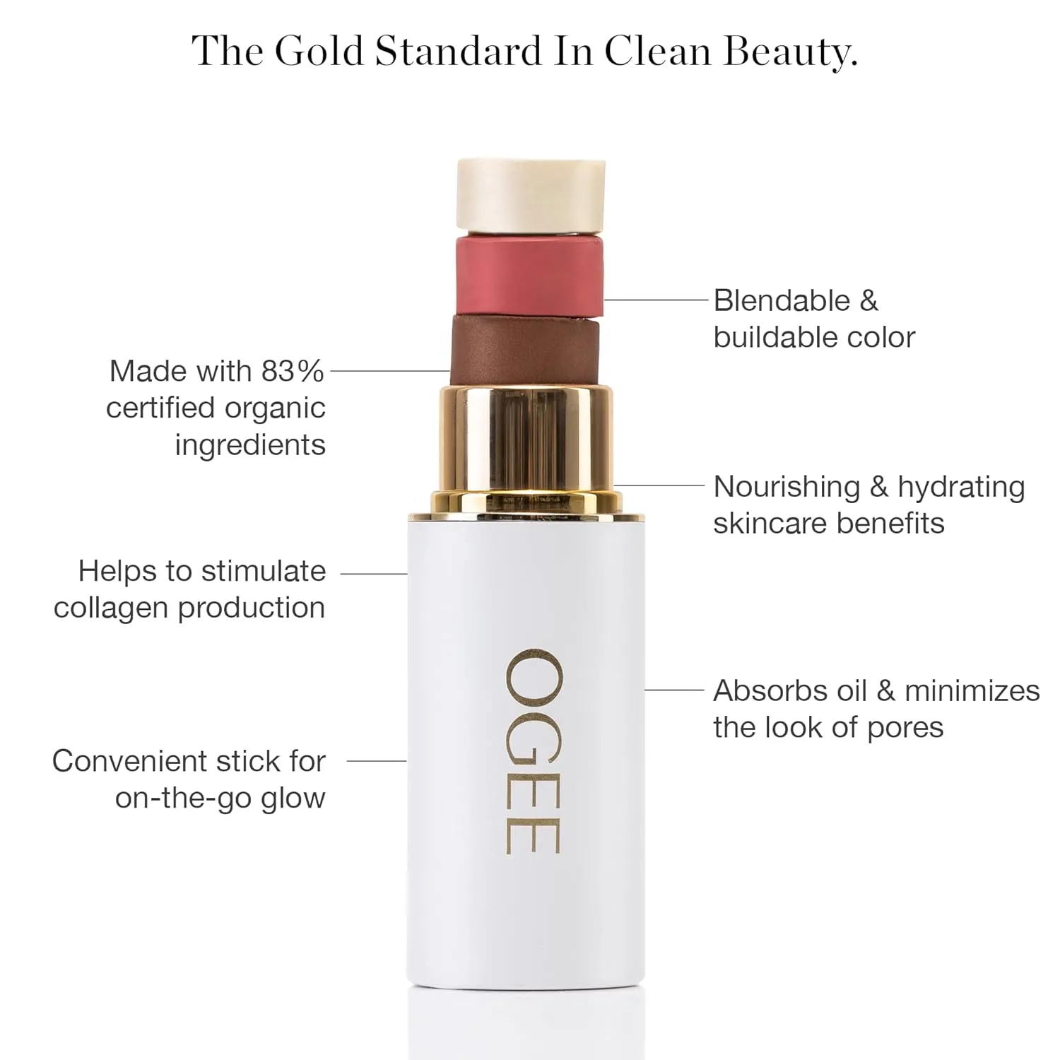 Ogee Sculpted Face Stick (OPAL - STARLIGHT WHITE) Certified Organic Highlighter Makeup - Multi-Use Glow Highlighter Stick