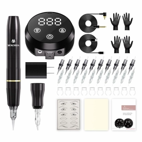 Permanent Makeup Machine, Tattoo Machines Set with 20 Cartridge Needles, MCU Touchscreen & LED Digital Display, Tattoo Kits Skin Practice Eyebrow Pencil 10 Ink Cups (Black)