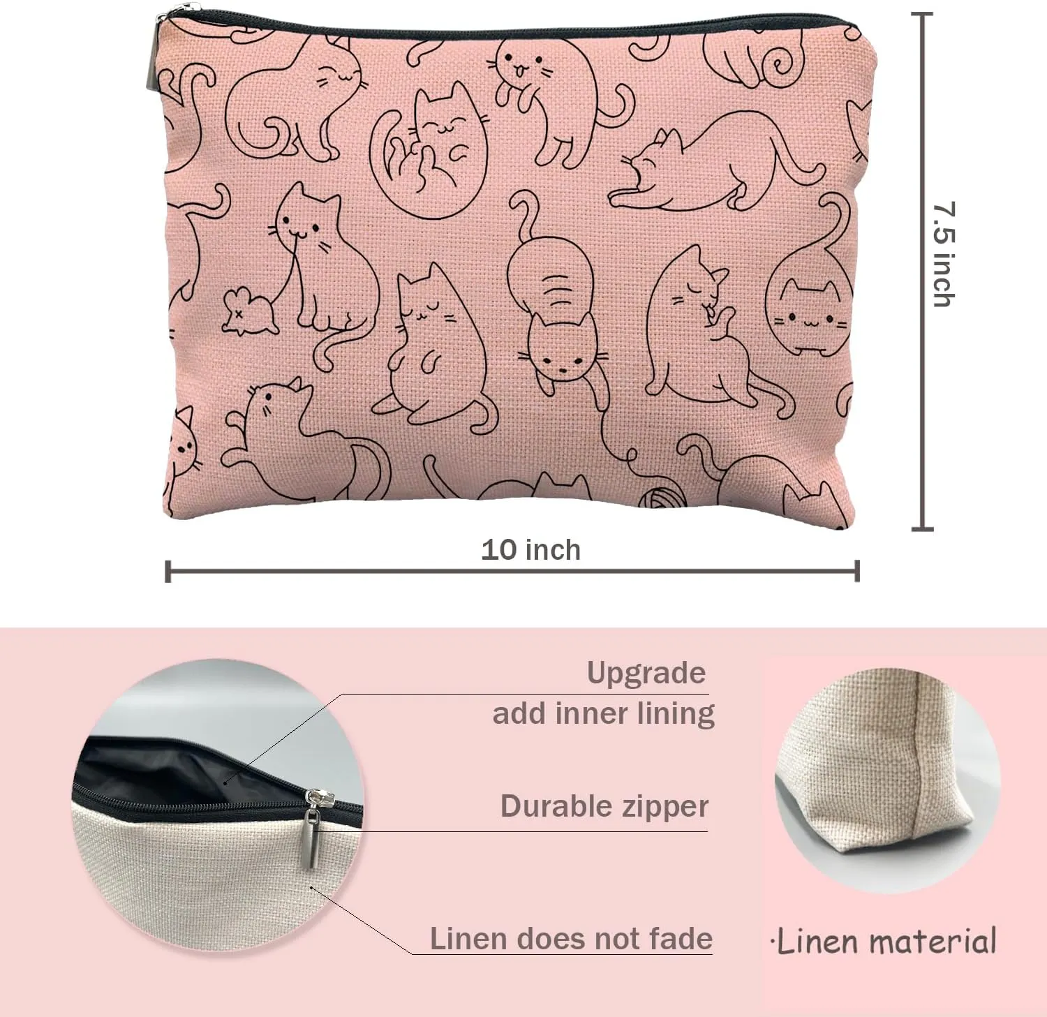 Pink Makeup Bag - Cat Mom Gifts for Women & Girls