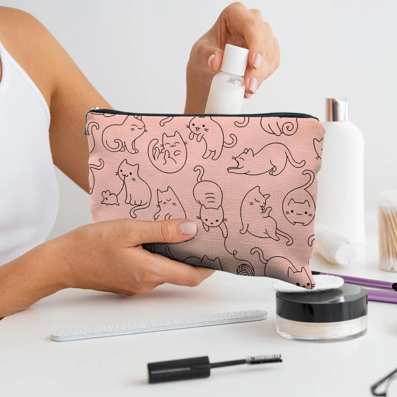 Pink Makeup Bag - Cat Mom Gifts for Women & Girls