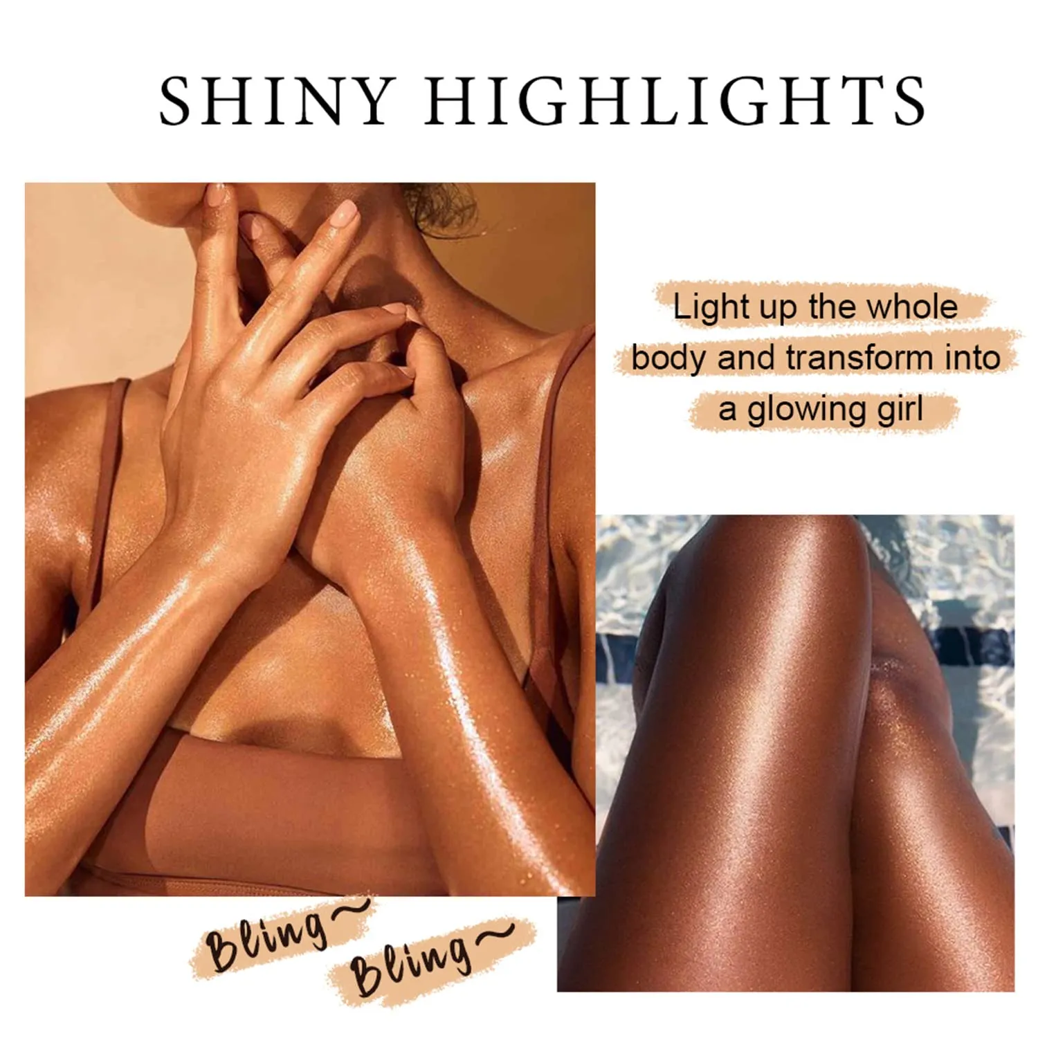Shimmer Body Luminizer 5 Color Waterproof Smooth Face Body Glow Illuminator Non-sticky Liquid Body Highlight Illuminator for Face & Body & Leg (80 ML, 01 Pearl White)