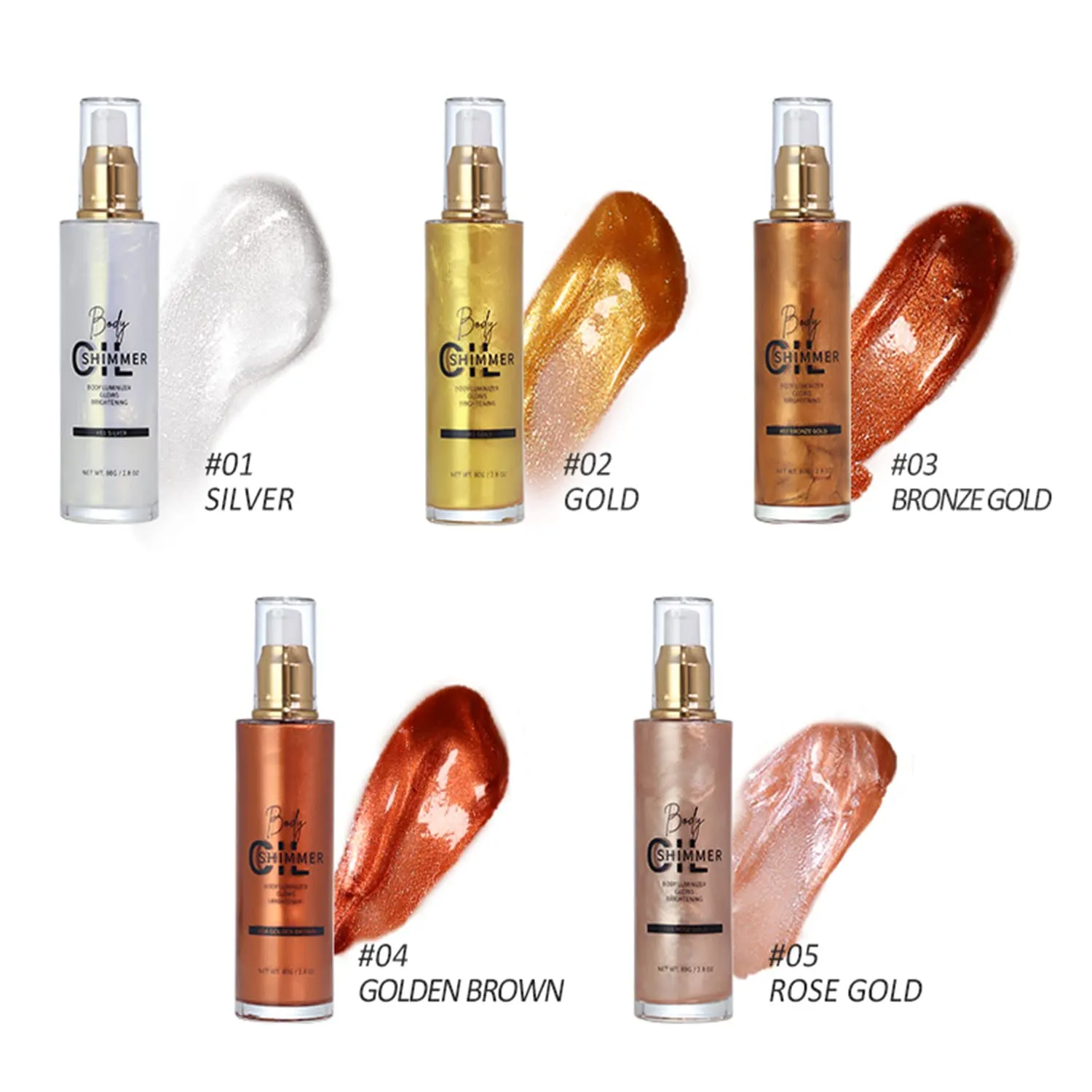 Shimmer Body Luminizer 5 Color Waterproof Smooth Face Body Glow Illuminator Non-sticky Liquid Body Highlight Illuminator for Face & Body & Leg (80 ML, 01 Pearl White)