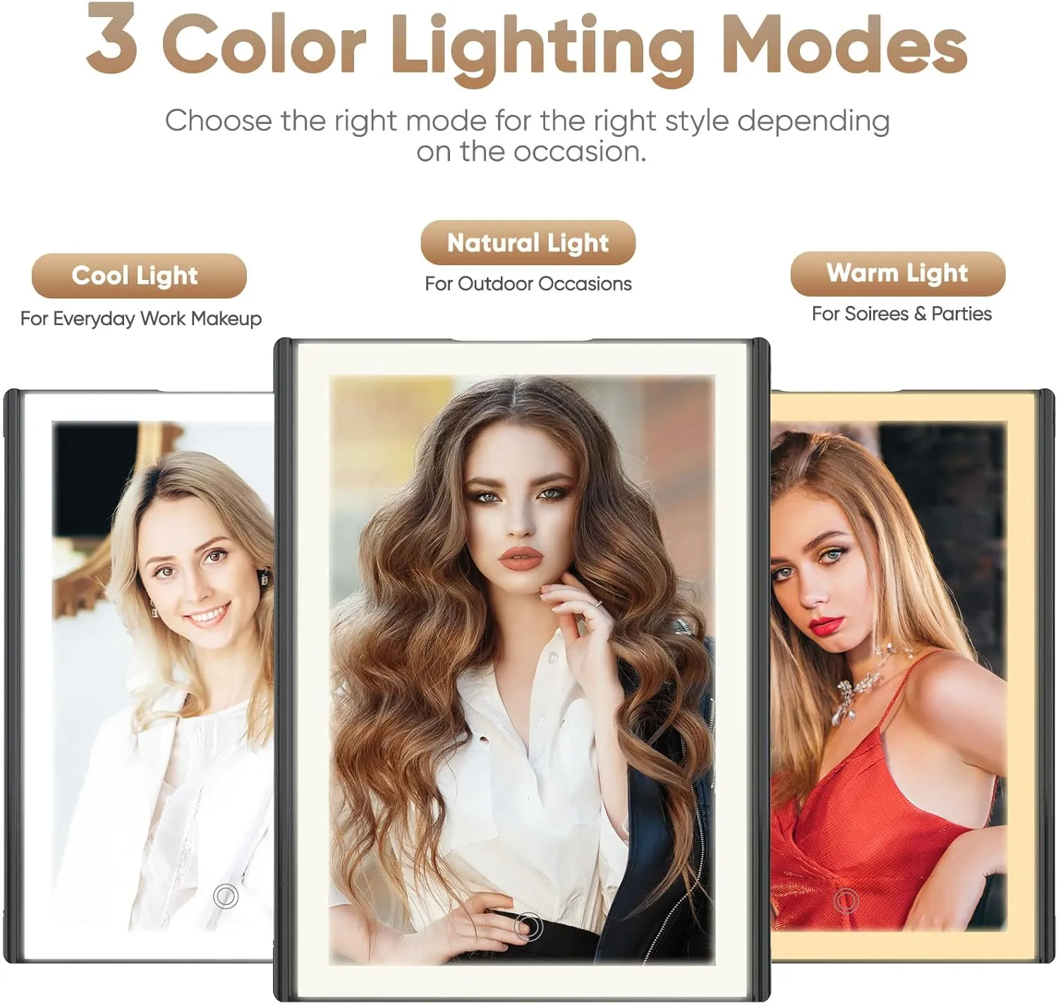 Trifold Makeup Vanity Mirror with Lights - 3 Color Lighting Modes 72 LED, Touch Control Design, 1x/2x/3x Magnification, Portable High Definition Cosmetic Lighted Up Mirror (Black)