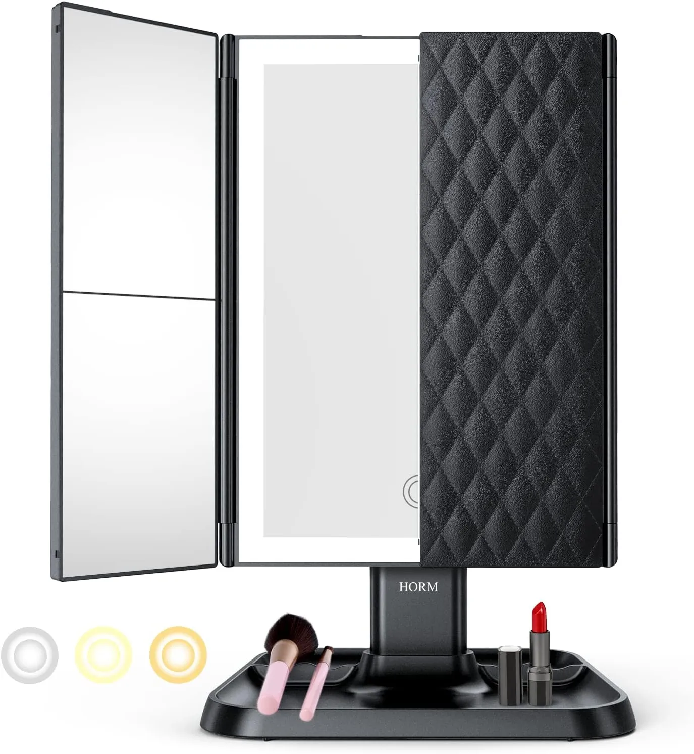 Trifold Makeup Vanity Mirror with Lights - 3 Color Lighting Modes 72 LED, Touch Control Design, 1x/2x/3x Magnification, Portable High Definition Cosmetic Lighted Up Mirror (Black)