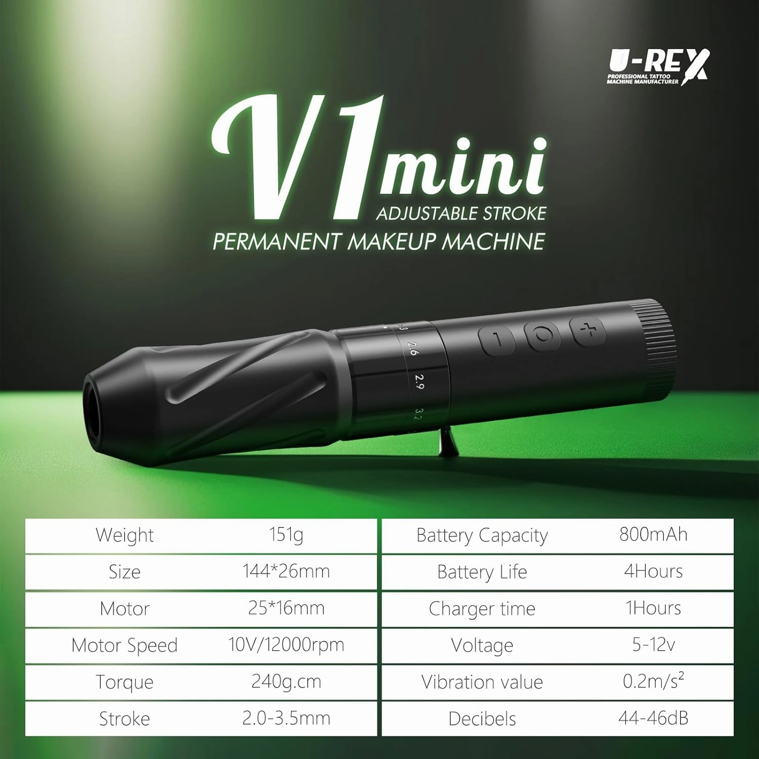 Urex V1 Mini Wireless Permanent Makeup Machine with 5 Strokes Length 2.0mm-3.5mm Rotary Tattoo Gun Cartridge Pen with 800mAh Coreless Motor For Eyebrow Eyeliner Lips