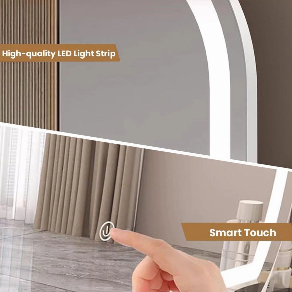 Vanity Mirror with Lights, 360° Rotation Table Mirror, Cosmetic Illuminated Mirror, Led Makeup Mirror, with Touch Control, for Bedroom(Black,42x50cm/16.5x19.6in)