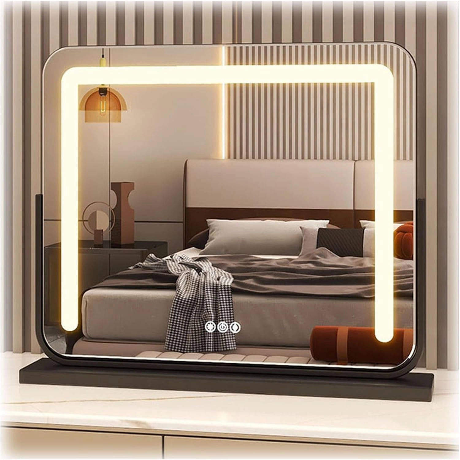 Vanity Mirror with Lights, 360° Rotation Table Mirror, Cosmetic Illuminated Mirror, Led Makeup Mirror, with Touch Control, for Bedroom(Black,42x50cm/16.5x19.6in)