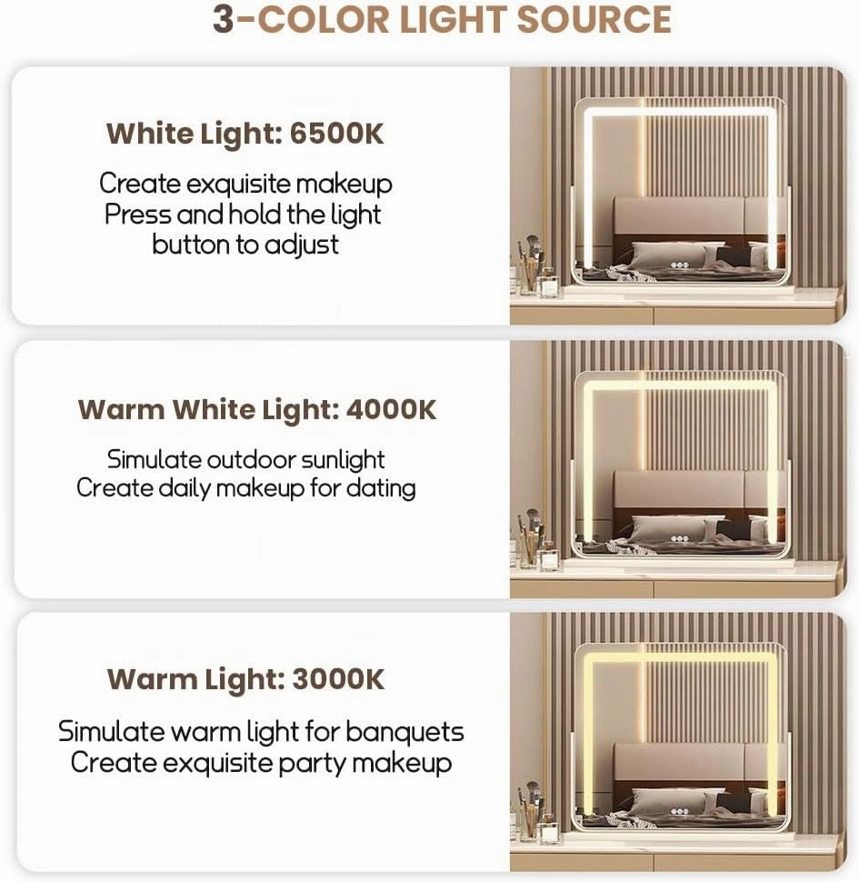 Vanity Mirror with Lights, 360° Rotation Table Mirror, Cosmetic Illuminated Mirror, Led Makeup Mirror, with Touch Control, for Bedroom(Black,42x50cm/16.5x19.6in)