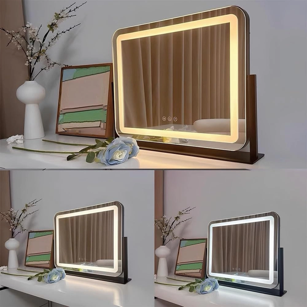 Vanity Mirror with Lights, 360° Rotation Table Mirror, Cosmetic Illuminated Mirror, Led Makeup Mirror, with Touch Control, for Bedroom(Black,42x50cm/16.5x19.6in)
