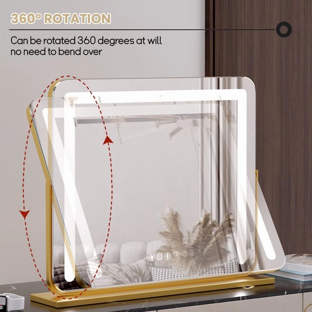 Vanity Mirror with Lights, 360° Rotation Table Mirror, Cosmetic Illuminated Mirror, Led Makeup Mirror, with Touch Control, for Bedroom(Black,42x50cm/16.5x19.6in)