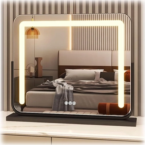 Vanity Mirror with Lights, 360° Rotation Table Mirror, Cosmetic Illuminated Mirror, Led Makeup Mirror, with Touch Control, for Bedroom(Black,42x50cm/16.5x19.6in)