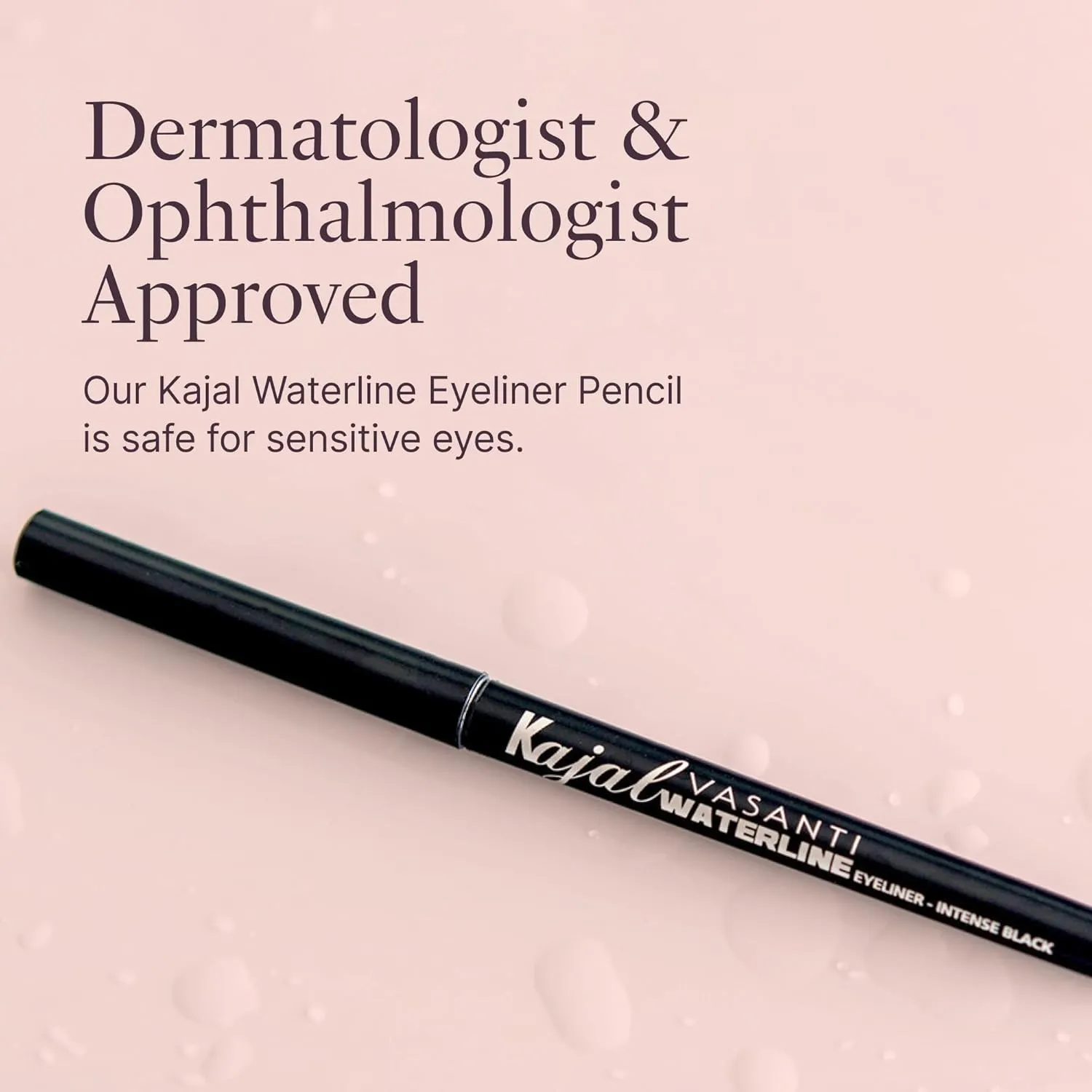VASANTI Kajal Waterline Eyeliner Pencil - Long-lasting, Waterproof, Smudge-proof, Safe for Sensitive Eyes, Waterline Eye Liner - Opthalmologist Approved and Tested (Intense Black)