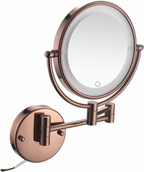 Wall Mount Makeup Mirror with Magnification Double-Sided Bathroom Mirror LED Light 360° Swivel Design Extendable Folding Arm Vanity Mirror Antique 10X(Rose Gold,10X)