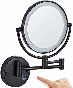 Wall Mounted Lighted Makeup Vanity Mirror, 8 Inch Double Sides 1X/10X Magnifying Bathroom Makeup Mirror, Touch Screen Dimming, Cosmetic Shaving Mirror, Direct Wire, Matte Black