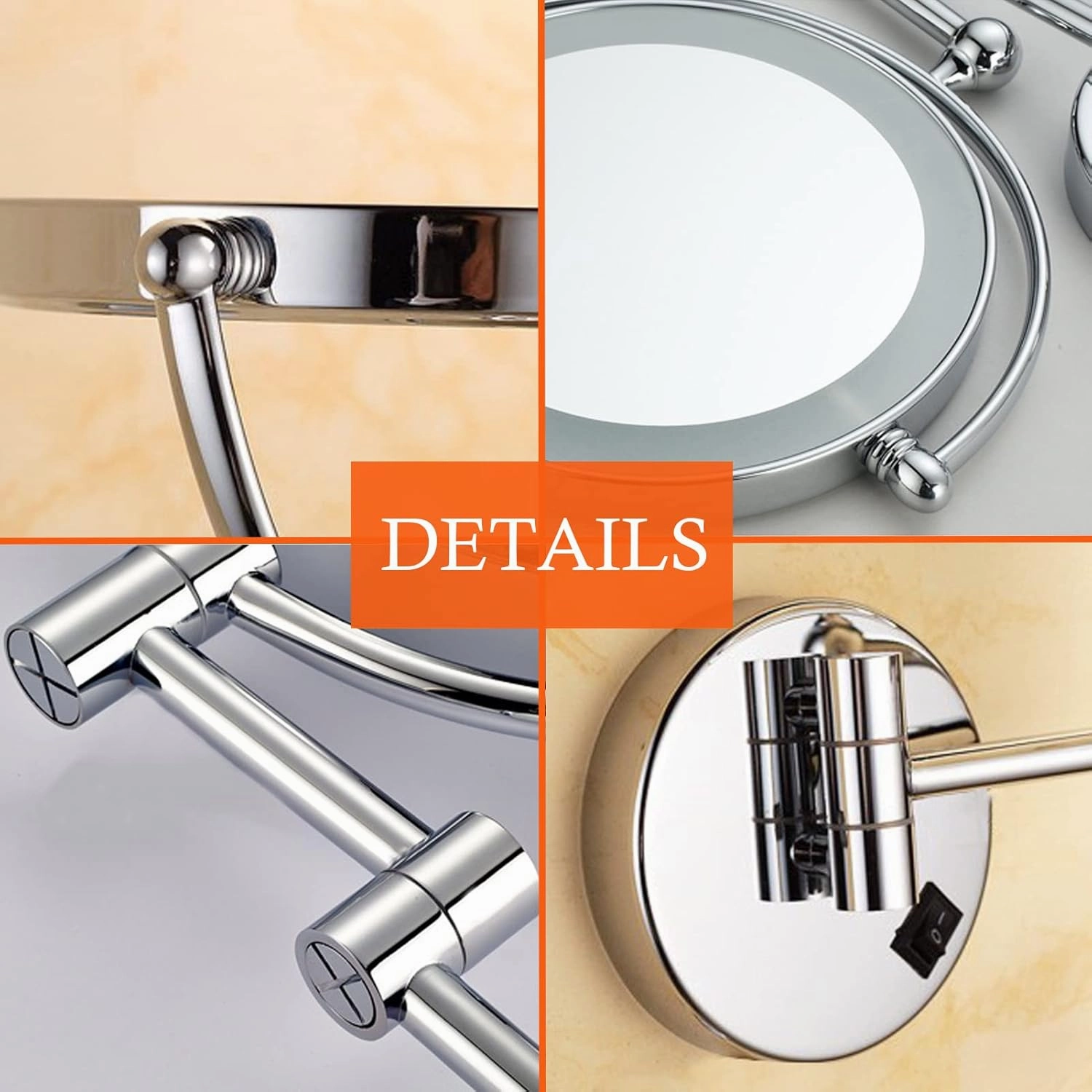 Wall Mounted Makeup Mirror with LED Lights 8 Inch, Wall Mounted Makeup Mirror with 10X Magnification, Double-Sided 360°Rotatable Extendable Makeup Mirror for Bathroom (Brushed Nickel)