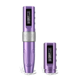 Wireless Tattoo Gun 3.0mm Stroke Rotary Tattoo Pen Coreless Motor with Extra 800mAh OLED Screen Multifunction for Professional Nano Hairstrokes Smp Tattoo Beginner Artist Purple (MINIDIVA)