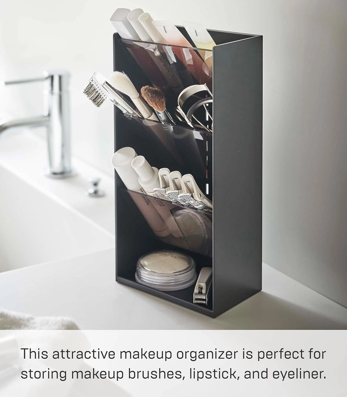 Yamazaki Home Tower Jewelry & Makeup Organizer, Standup Cosmetic Storage Box, Display Case - Angled - Abs Plastic