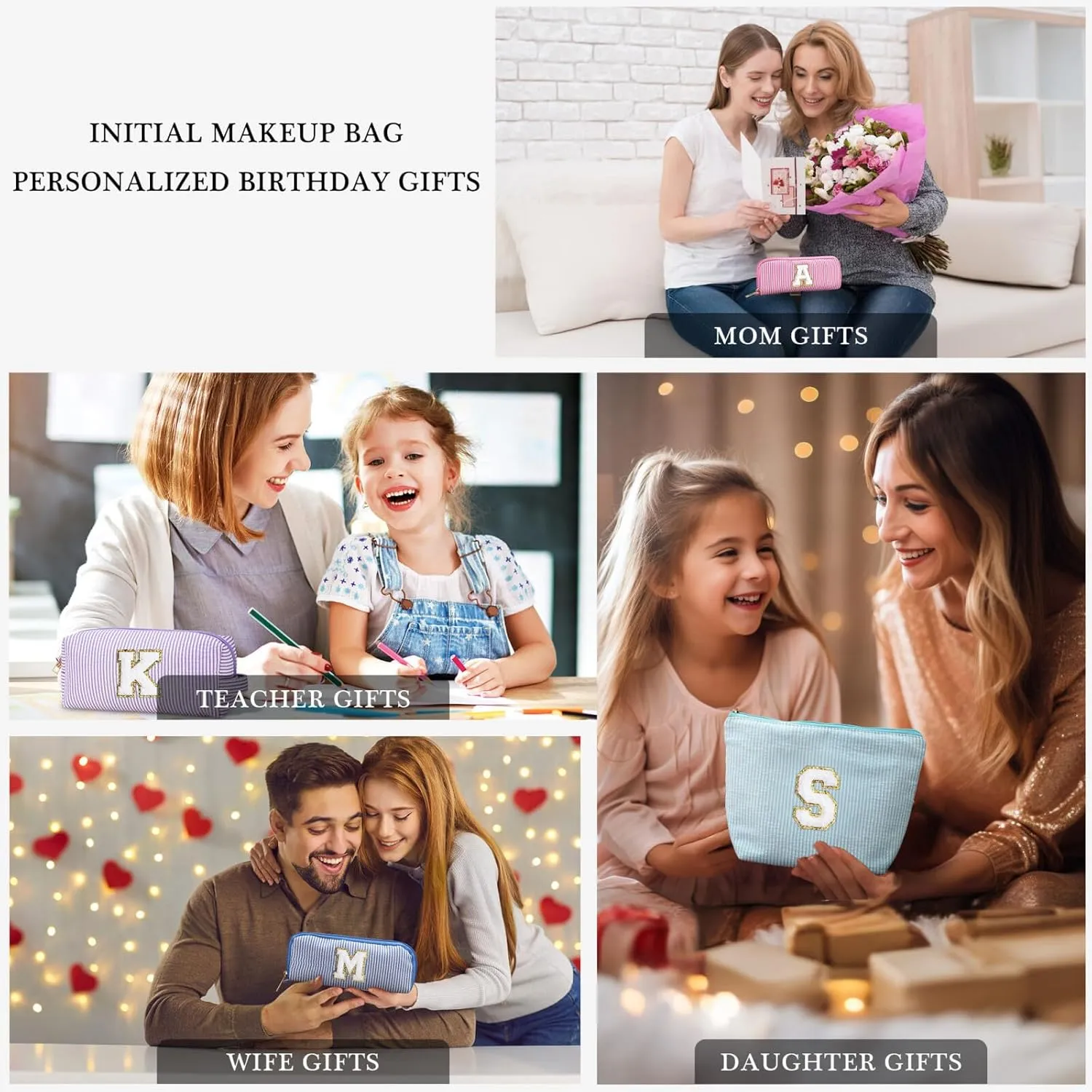 YOOLIFE Birthday Gifts - Personalized Monogram Makeup Bag Cosmetic Bag Travel Toiletry Bag Birthday Gifts for Women Her Bridesmaid Friend Sister Wife Girlfriend Daughter Gifts Purple A