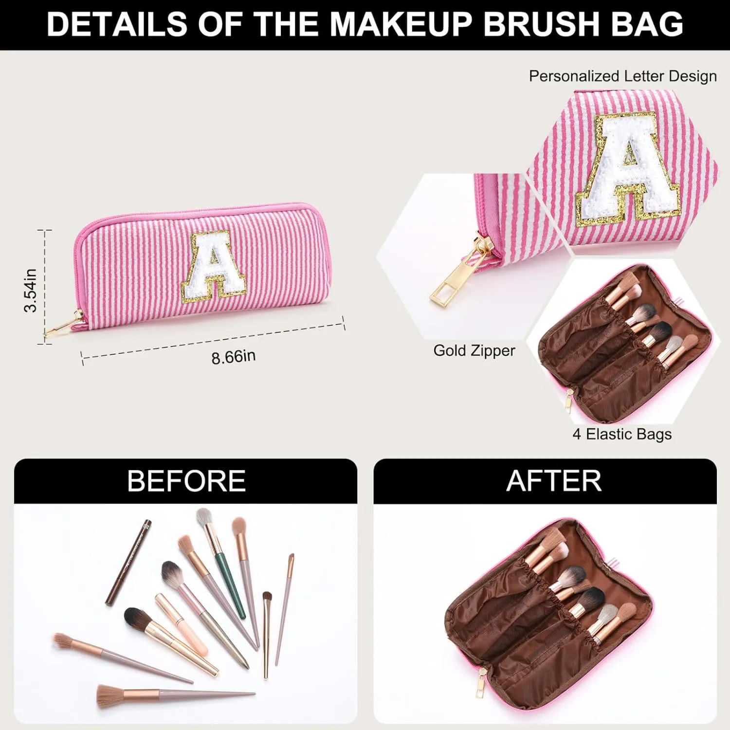 YOOLIFE Cute Makeup Bag for Women Girls - Cosmetic Bags for Women | Initial Make Up Bag | Personalized Gifts for Women Her | Bridal Shower Gifts | Mothers Day Gifts | Tween Girls Trendy Stuff S