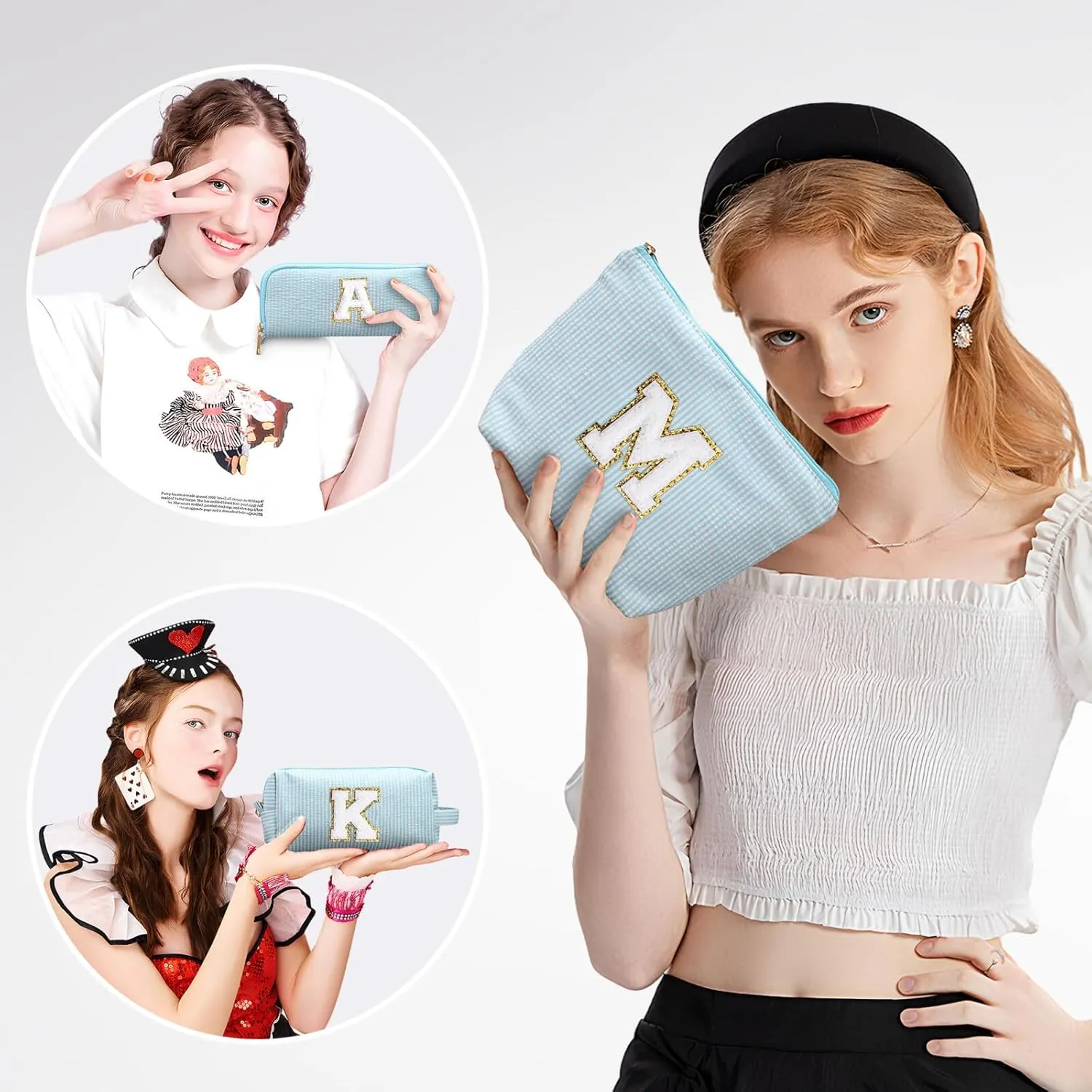 YOOLIFE Cute Makeup Bag for Women Girls - Cosmetic Bags for Women | Initial Make Up Bag | Personalized Gifts for Women Her | Bridal Shower Gifts | Mothers Day Gifts | Tween Girls Trendy Stuff S