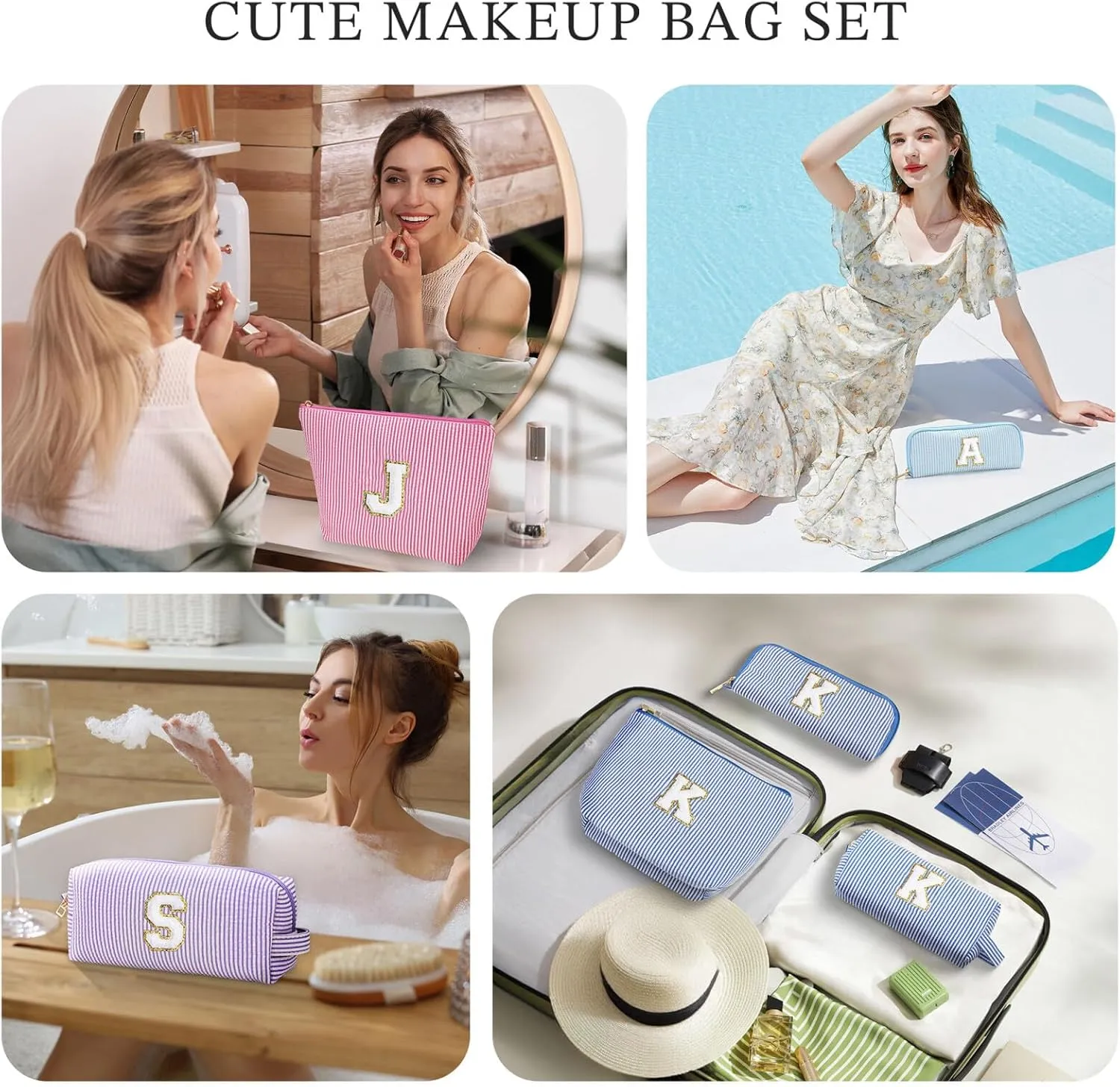 YOOLIFE Cute Makeup Bag for Women Girls - Cosmetic Bags for Women | Initial Make Up Bag | Personalized Gifts for Women Her | Bridal Shower Gifts | Mothers Day Gifts | Tween Girls Trendy Stuff S
